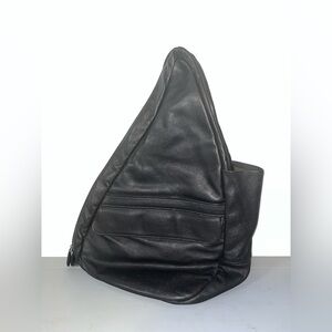 Ameribag Healthy Back Bag Black Leather Ergonomic Crossbody Sling Shoulder Tote